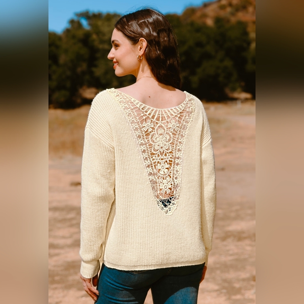 NWT Cupshe Cream Sweater with Lace Back, Large